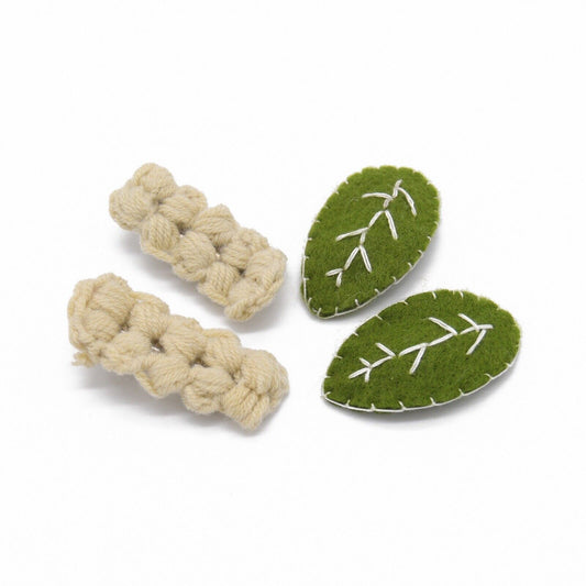 Green Leaves And Beige Crochet 4 Piece Hairpieces Set