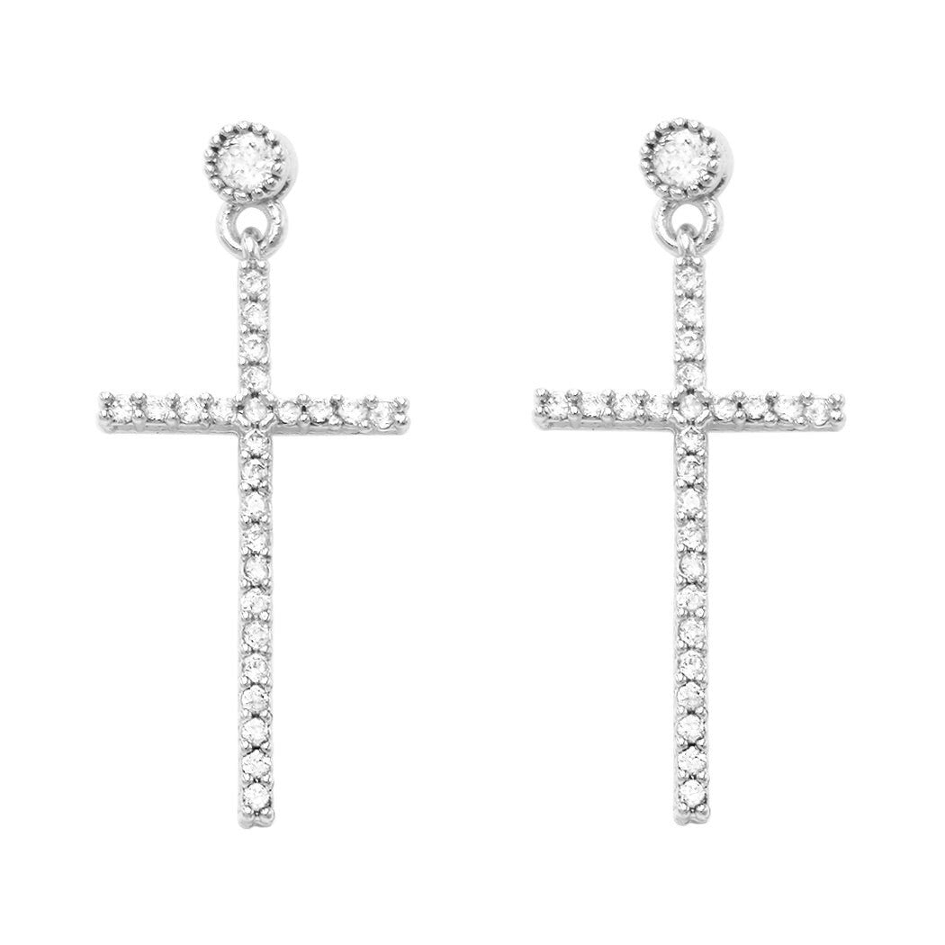 Silver Cubic Zircon cross pendant Drop Earring