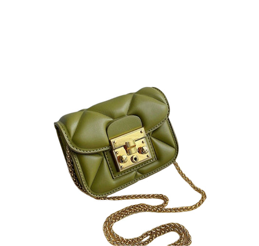 Sage Green Mini Faux Leather Quilted Crossbody Mini Bag