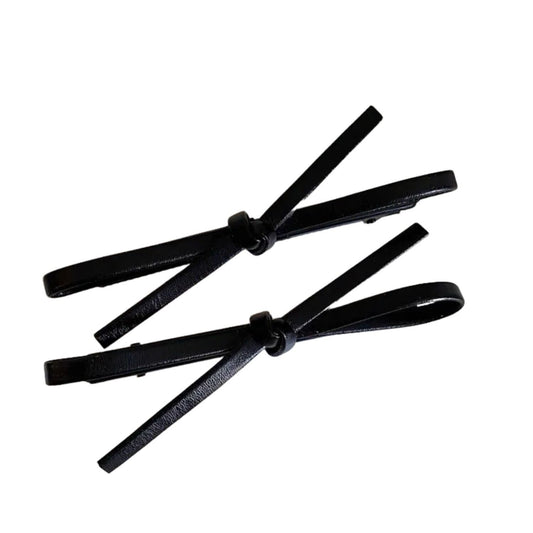 Black Faux Leather Bow Hair Clip 2 Piece Set