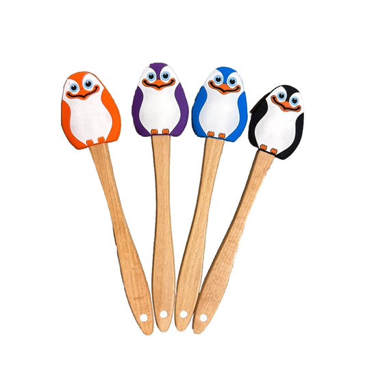 The  Penguin Wooden Handle Silicone Scrappers Baking Tools Set Of 4