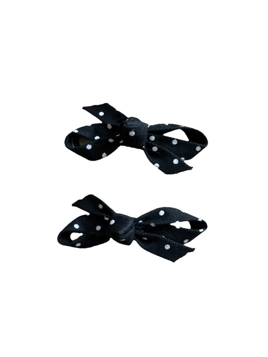 Black And White Polka Dots Fabric Bows 2 Piece Hair Clip Set