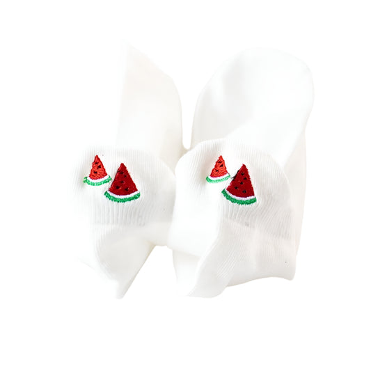 Watermelon Embroidered White Ankle Socks