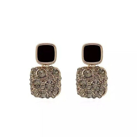 Silver And Black Geometric Cubic Zircon Earrings