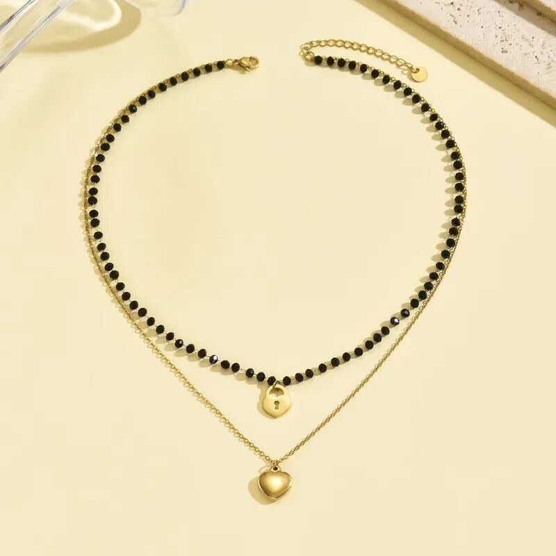 Gold Plated Stainless Steel Double Layer Heart Pendant Necklace