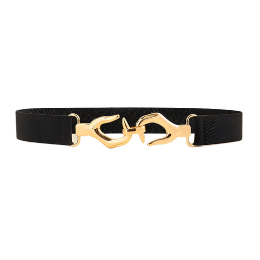 Black And Gold Hands Buckle Adjustable Elastic Band Women’s Belt