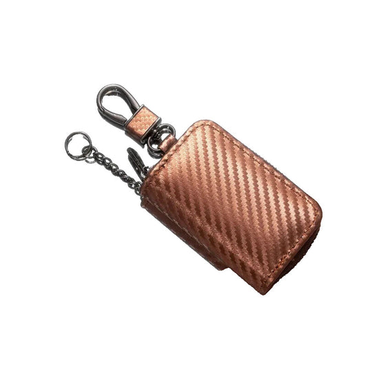 Brown Carbon Fiber Faux Leather Zipper Key Holder Coin Purse
