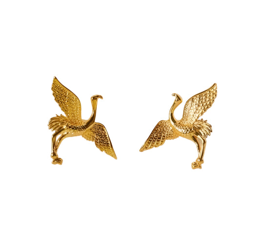 14k Gold Plated Copper Swan Stud Earrings