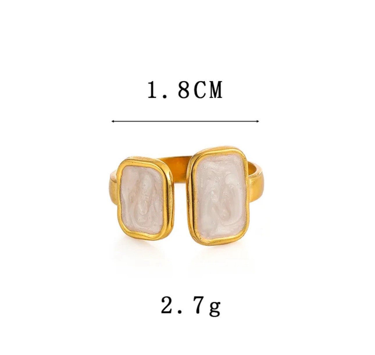 Gold Double White Stone Stainless Steel Square Adjustable Ring