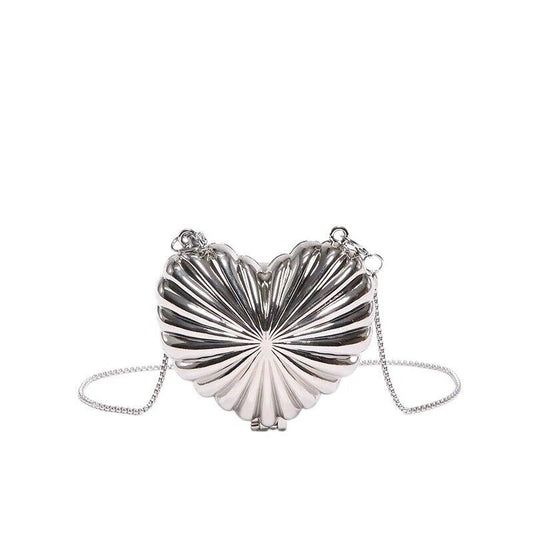 Silver Mini Heart Hard Shell Crossbody Elegant Bag/Coin Purse