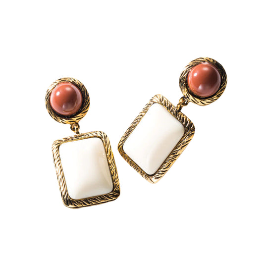 White Retro Style Square Drop Earring