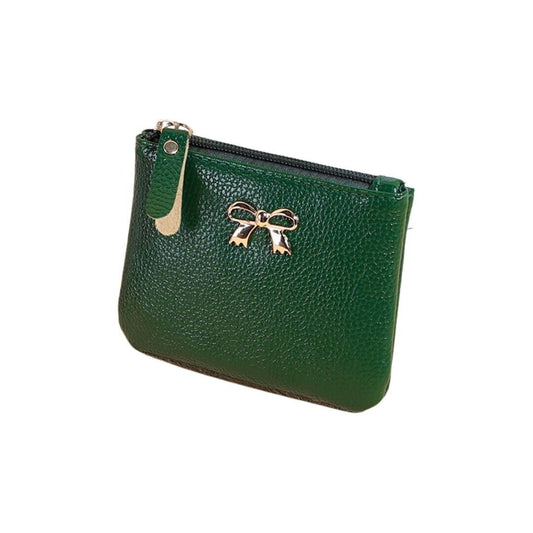 Green Mini Card Holder /Coin Wallet With Gold Bow