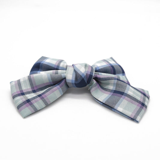 White And Navy Blue Plaid Barrette