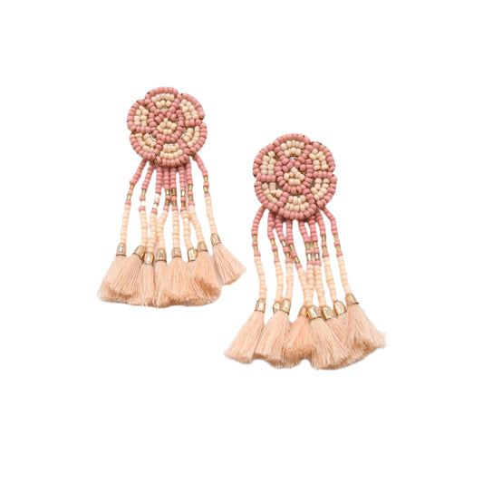 Pink And Gold Handmade Beaded Floral Tassel earring
