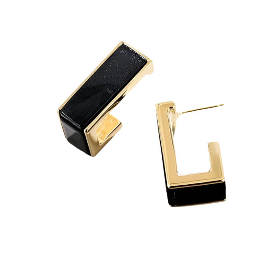 Black and Gold Geometric Modern Drop Earrings