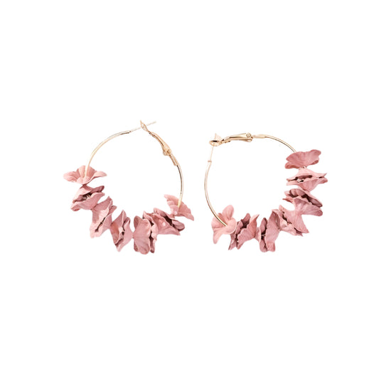 Pink Floral Petal Fashion Gold Hoop Drop Earring