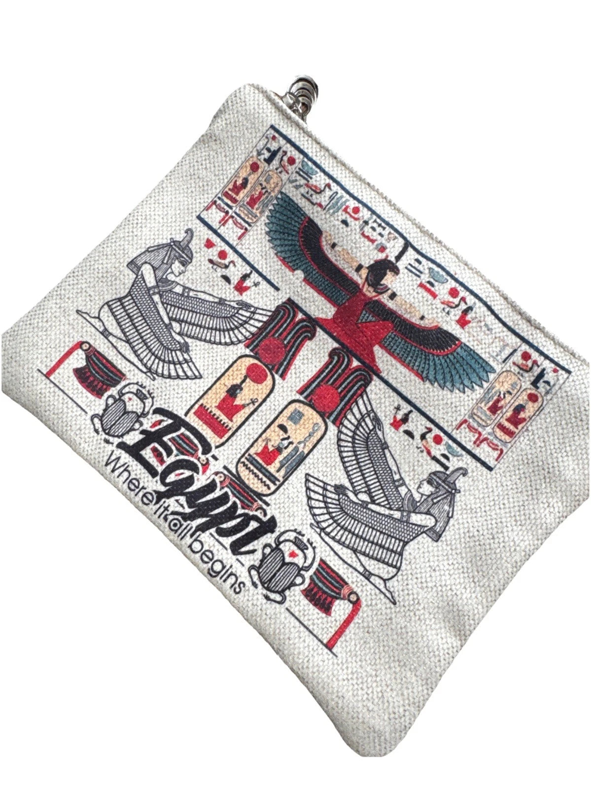 Beige Egyptian Generic Pharaonic Canvas Wristlet Hand Wallet