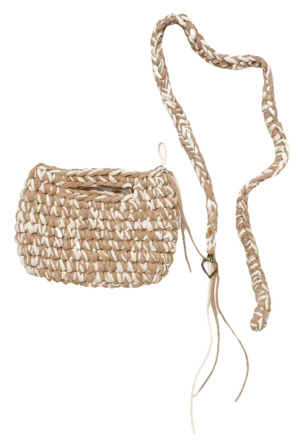 Beige And White Egyptian Cotton Crochet Handmade Crossbody Clutch Small Bag