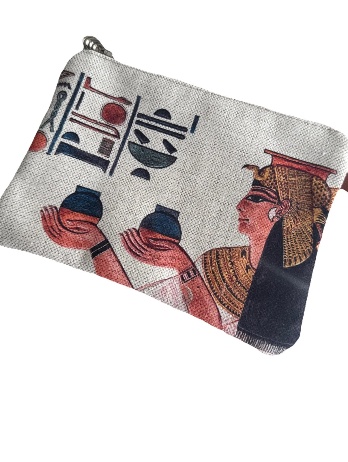 Beige Egyptian Cleopatra Canvas Wristlet Hand Wallet