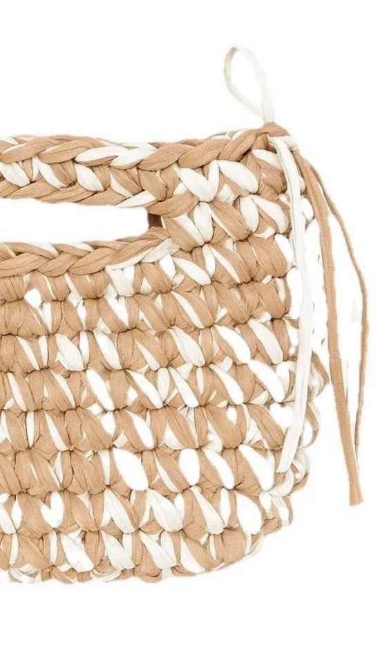 Beige And White Egyptian Cotton Crochet Handmade Crossbody Clutch Small Bag