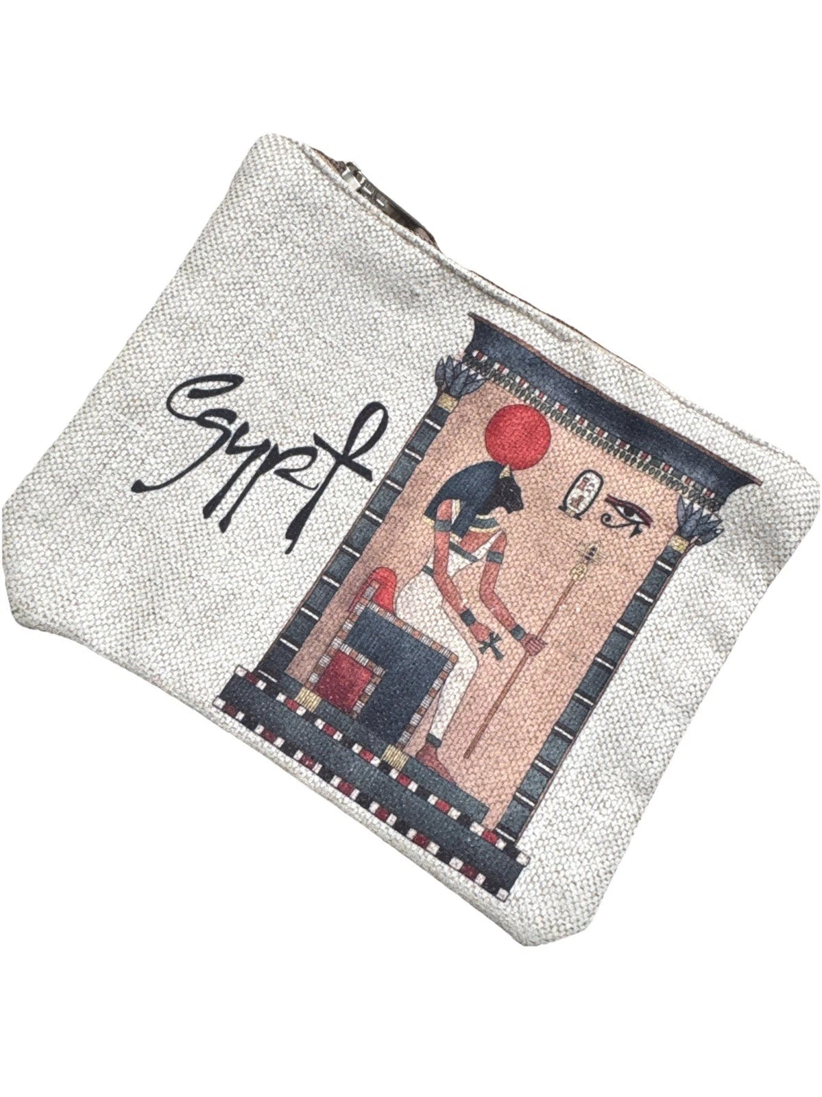 Beige Egyptian Goddess Bastet Canvas Wristlet Hand Wallet