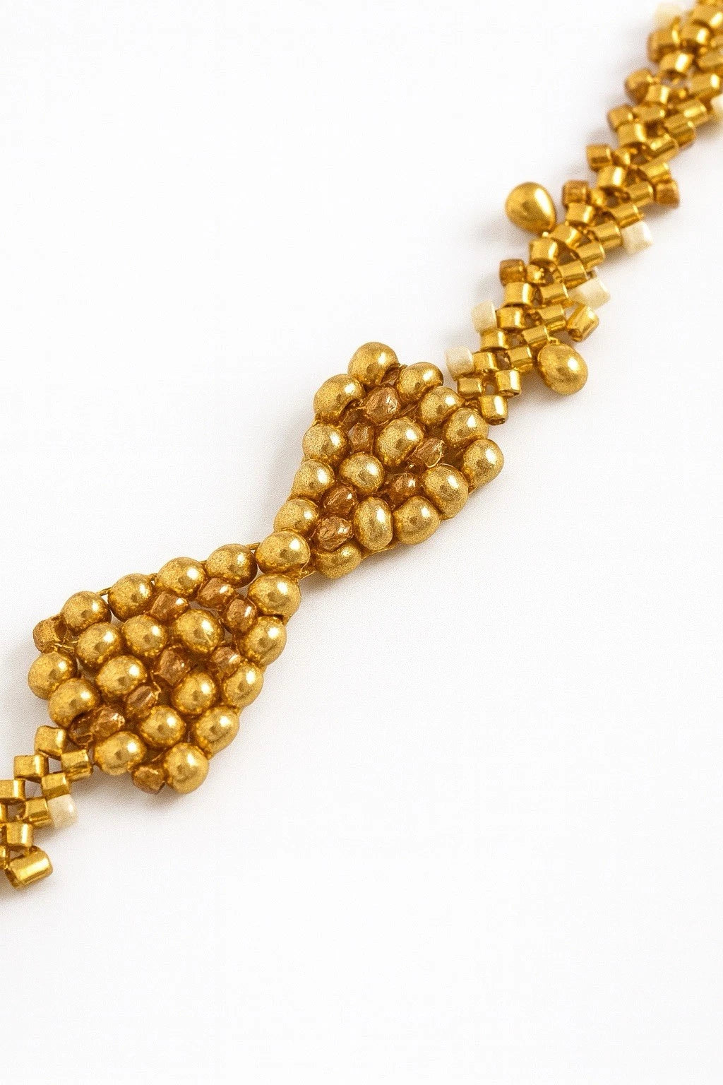 Beige And Gold Handmade Beaded Bow Bracelet