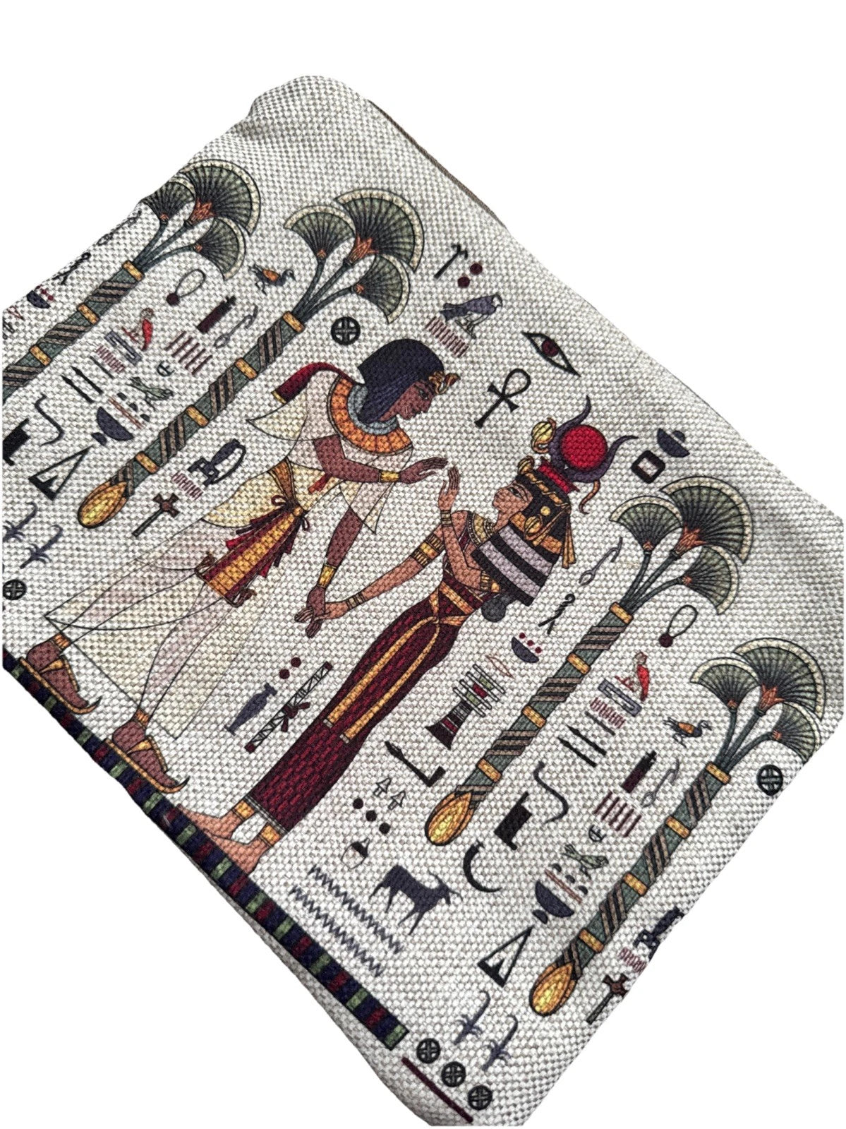Beige Egyptian Pharaonic Canvas Medium Wristlet Hand Wallet