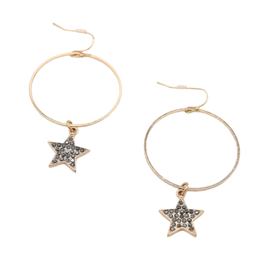 Gold Hoop Rhinestone Star Charm Drop Earring