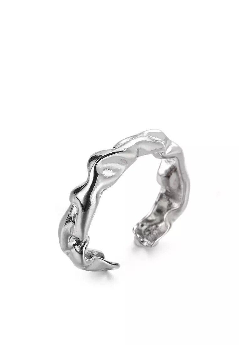 Silver Irregular hammered Style Adjustable Ring