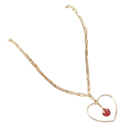 Gold Heart and Red Flame Pendant Necklace