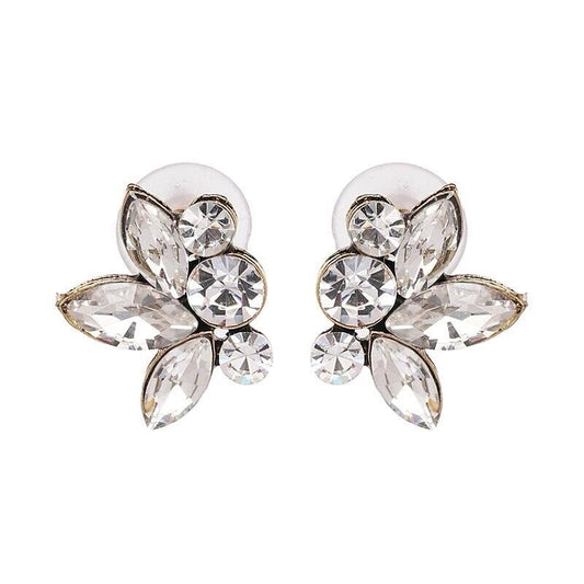 White Cubic Zirconia Half Flower Stud Earring