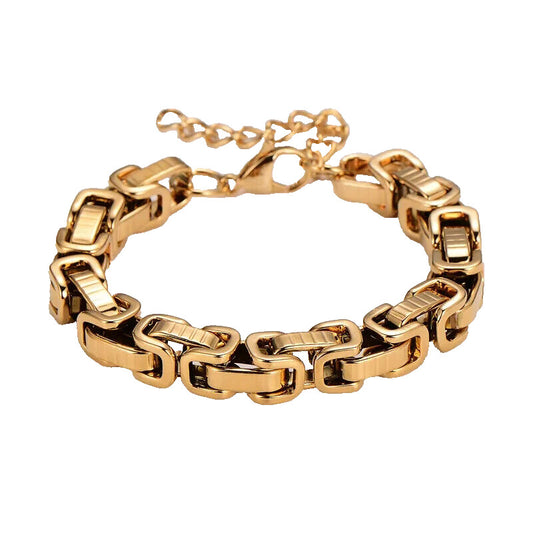 Gold Plated Stainless Steel Links Retro Style Chunky Chain Bracelet