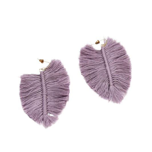 Lavender/ Purple Leaf Look Threaded Tassels Handmade Earring