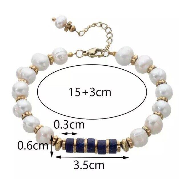 Gold plated, Navy Blue Beaded And Imitation Pearls Stainless Steel Bracelet
