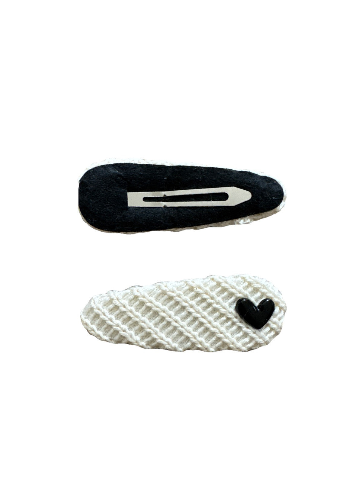 White Oval Heart Crochet Fabric 2 Piece Hair Clip Set