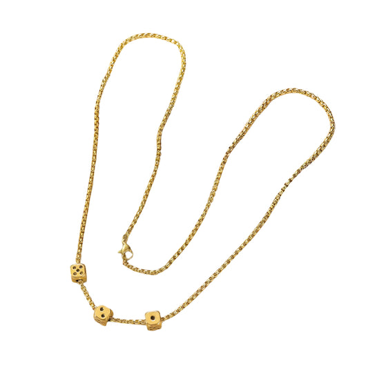 Gold Plated Titanium Steel Dice Chain Unisex Necklace
