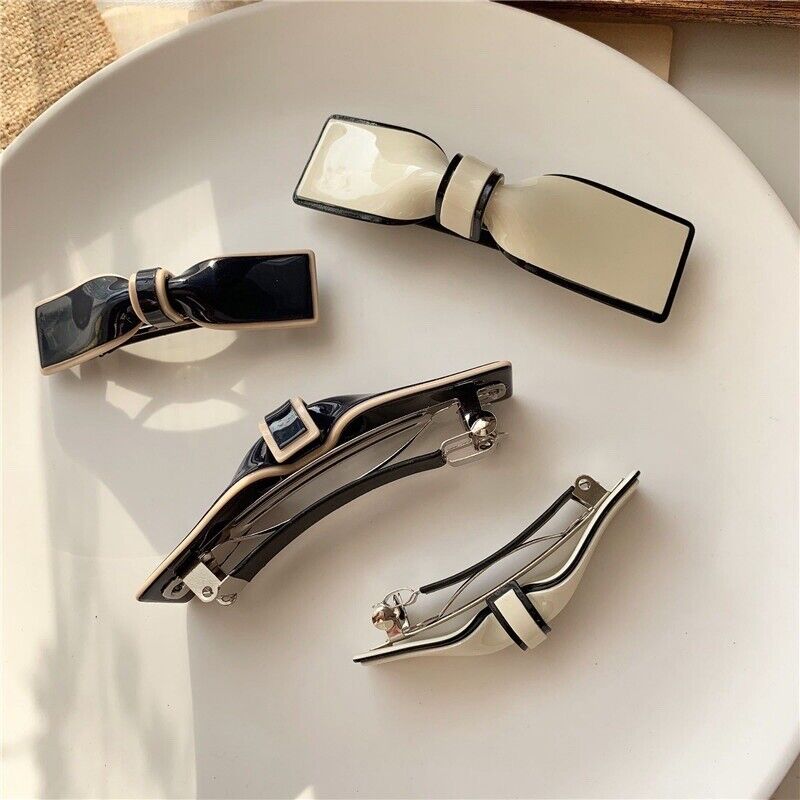 Dark Navy Blue And Beige Small Acrylic Hair Barrette