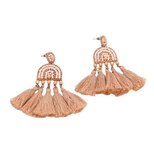 Pink Tribal With Tassels Beaded Handmade Earring