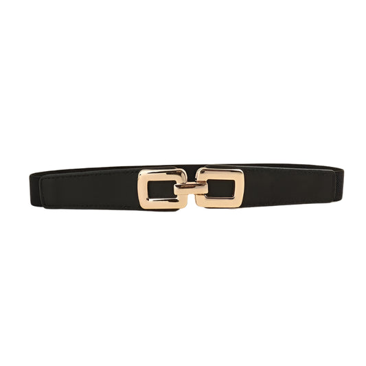 Black And Gold Square Buckle Adjustable Elastic Band Women’s Belt