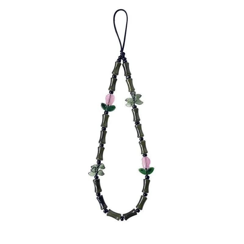 Green Pink Acrylic And Glass Bamboo Style Mobile Phone Chain/holder