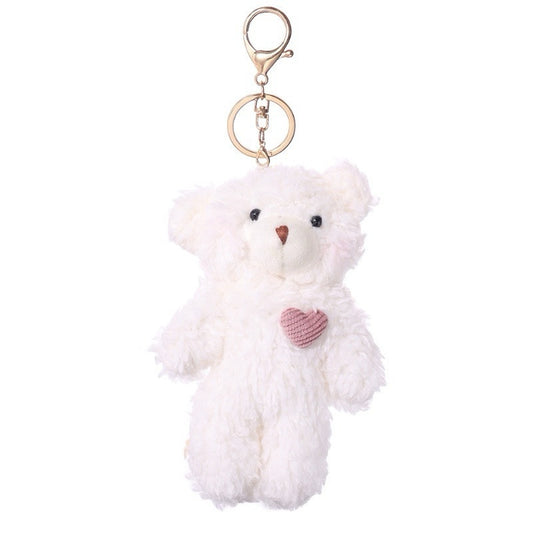 White And Pink Heart Cute Bear Keychain