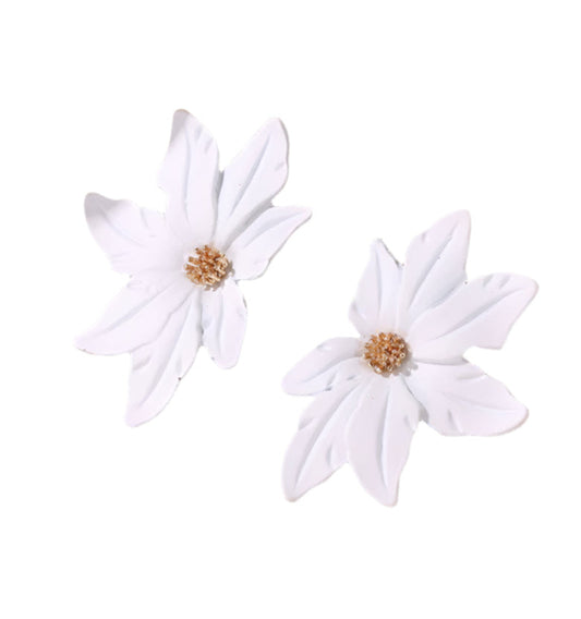 White Clay Floral Petal Stud Earrings