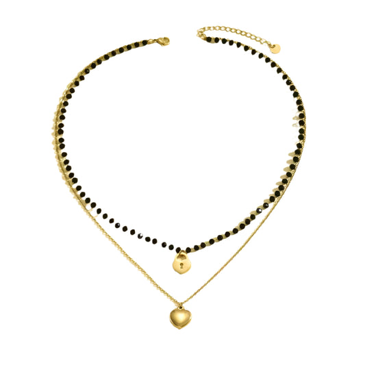 Gold Plated Stainless Steel Double Layer Heart Pendant Necklace