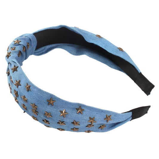 Blue Denim Studded Stars Headband