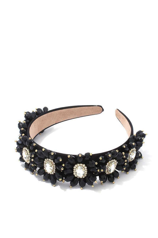 Black Beaded Handmade Floral Headband