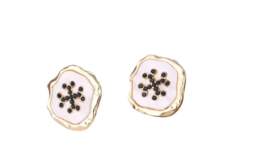 Gold Plated and White Enamel Design Irregular Shape Stud Earring