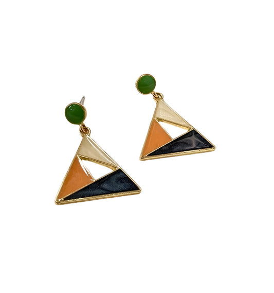 Green Orange Black Triangle Retro Enamel Drop Earrings
