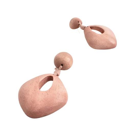 Pink Oval Wood Drop Earring