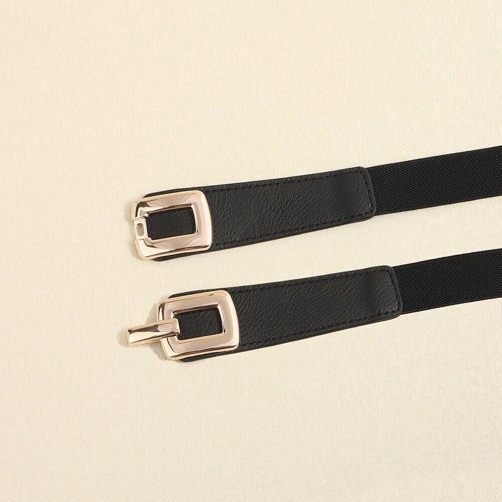 Black And Gold Square Buckle Adjustable Elastic Band Women’s Belt