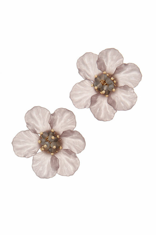 Grey Beaded Stud Earrings